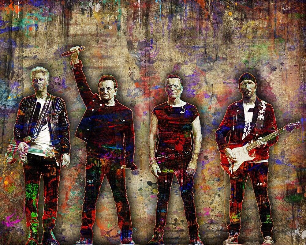 U2 20x30in Poster, U2 Pop Art Bono Edge Adam  Larry Of U2 Colorful Free Shipping