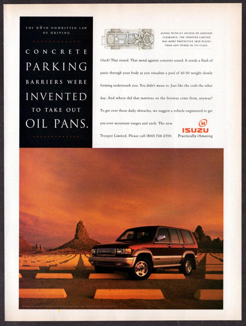 1995 Isuzu Trooper Limited Vintage Original Print Ad - Red Car Parking Barriers