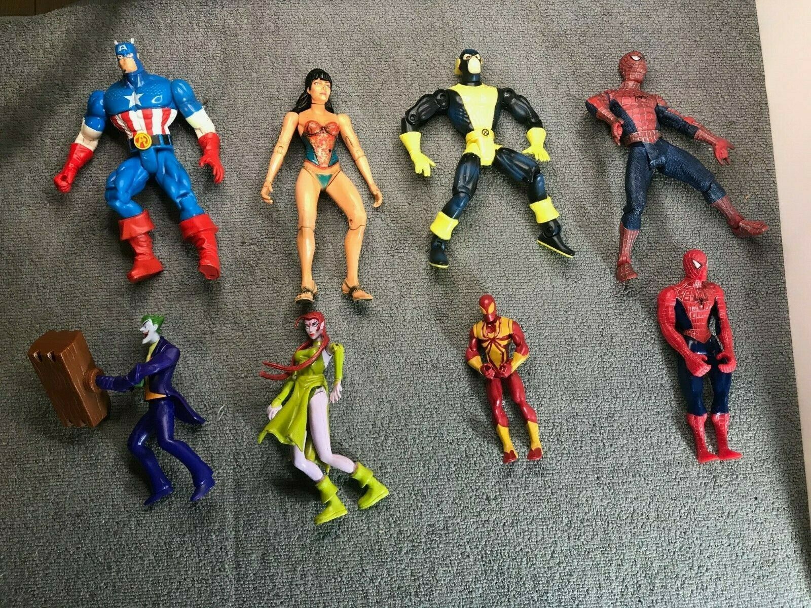 Marvel Mix Lot Of Action Figures A Total Of 8 Different Sizes And Cartoons