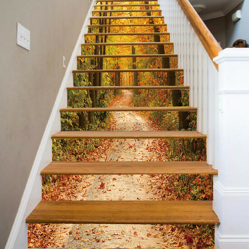 13pcs 3d Autumn Forest Wallpaper Self-adhesive Stair Sticker Stair Rise Sticker