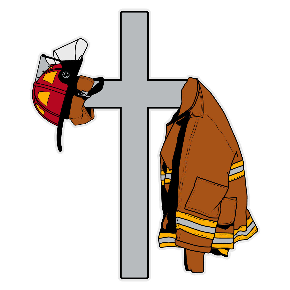 Cross With Firefighter's Coat And Helmet Reflective Window Decal Sticker