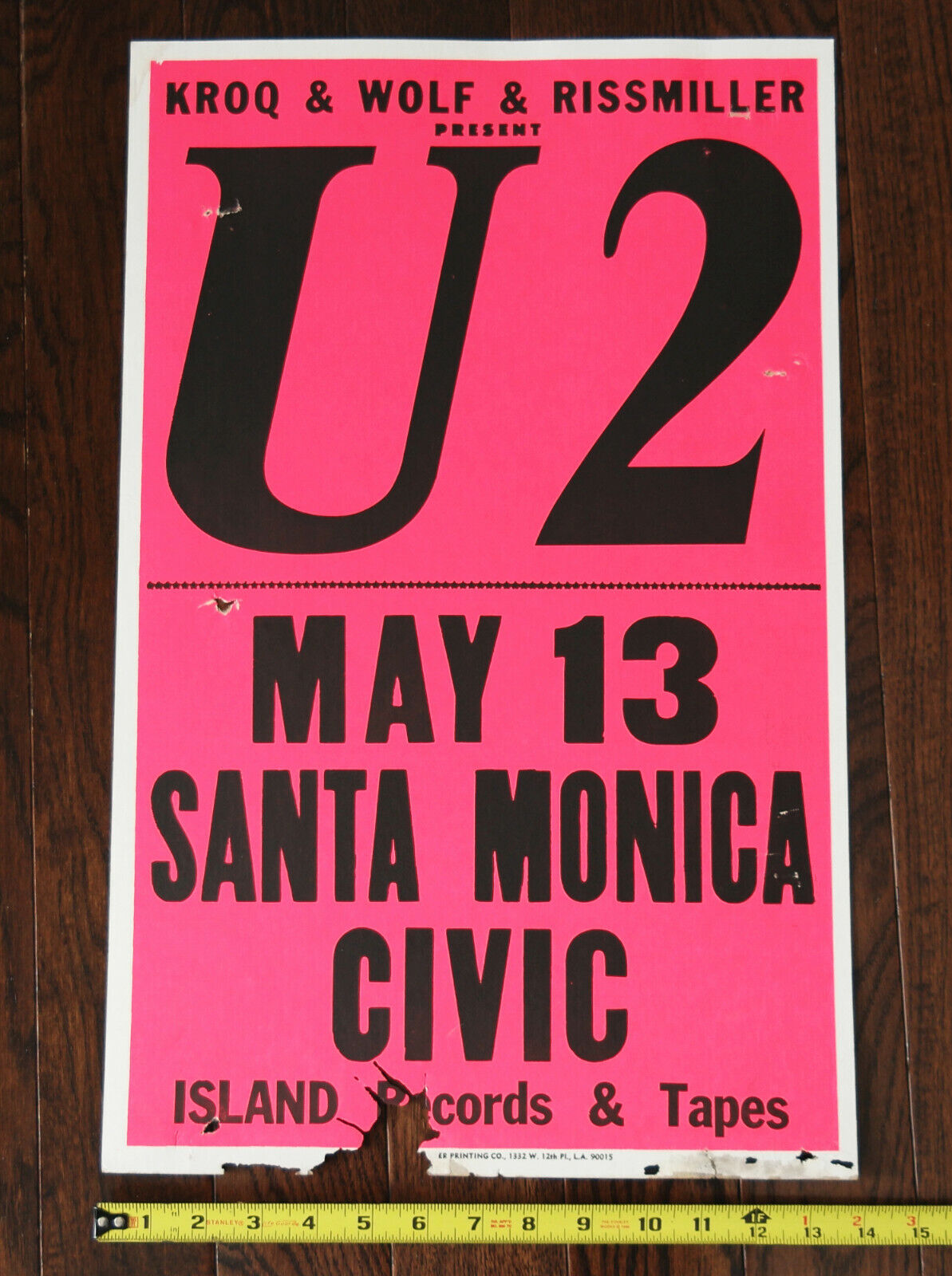 1981 U2 Santa Monica Ca Civic Center Usa Broadside Concert Poster
