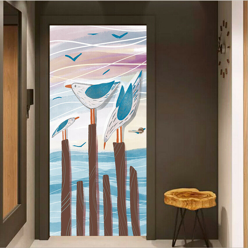 Kid's Room Birds Painting Door Sticker Self-adhesive Bedroom Door Mural Stickers