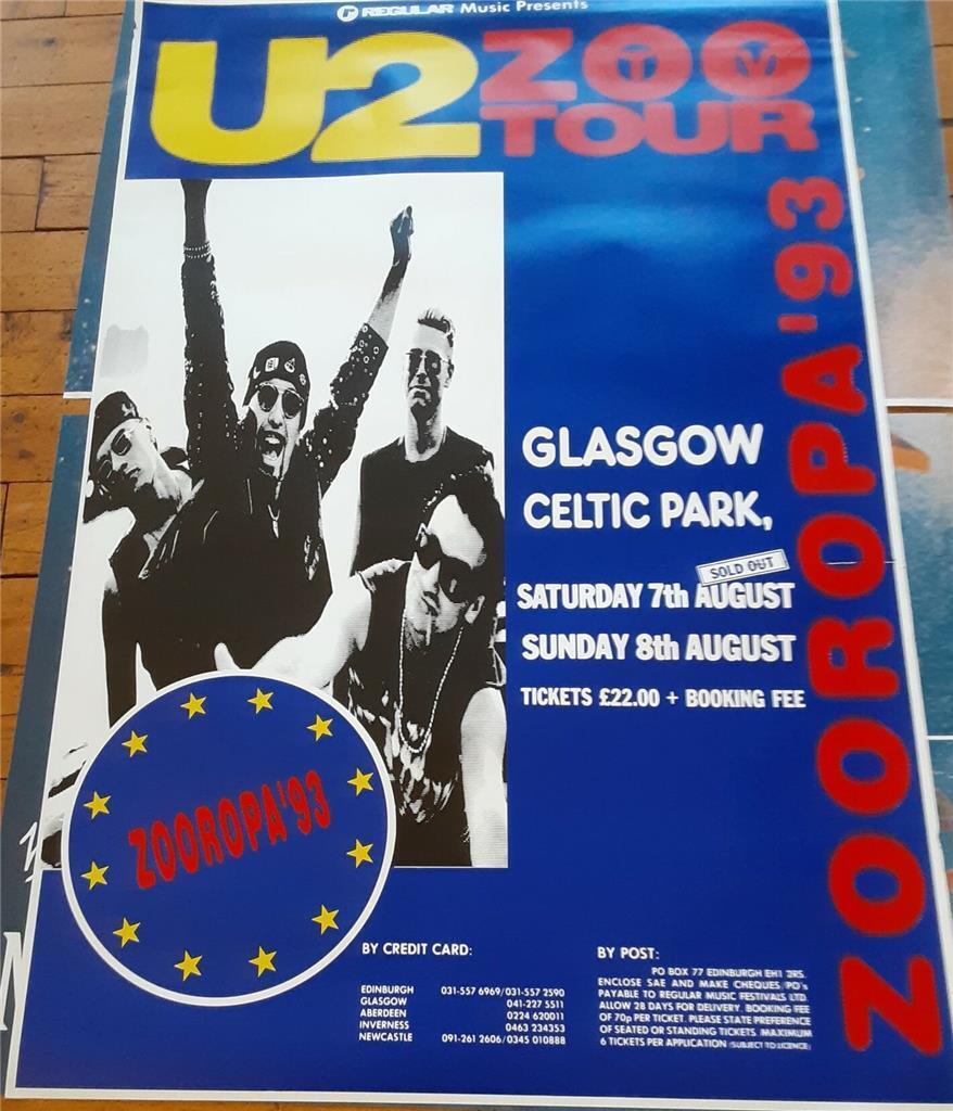U2 : Zooropa 1993 Live In Glasgow Huge Original English Concert Poster