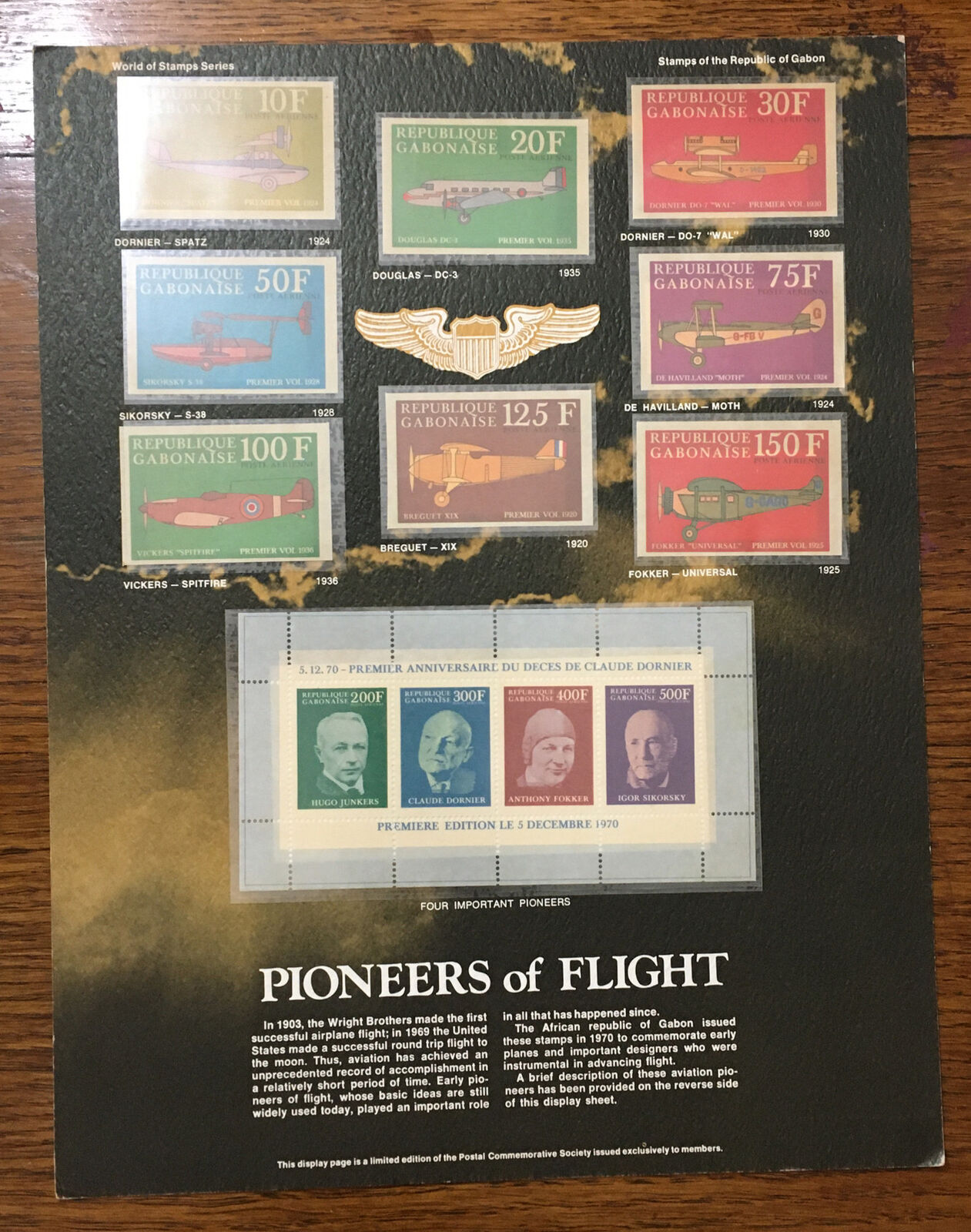 Stamp Collection Pioneers Of Flight Of African Republic Of Gabon 1970 12 Stamps