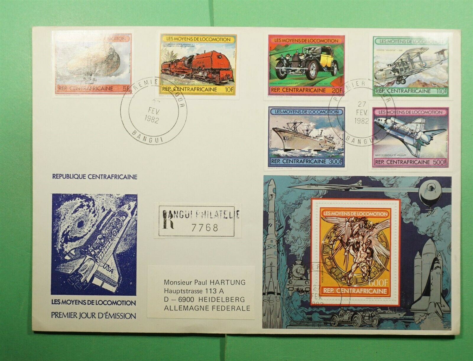 Dr Who 1982 Central African Republic Fdc Transportation S/s Combo Imperf Lg13124