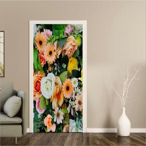 3d Colorful Flowers Door Stickers Self-adhesive Waterproof Bedroom Door Murals
