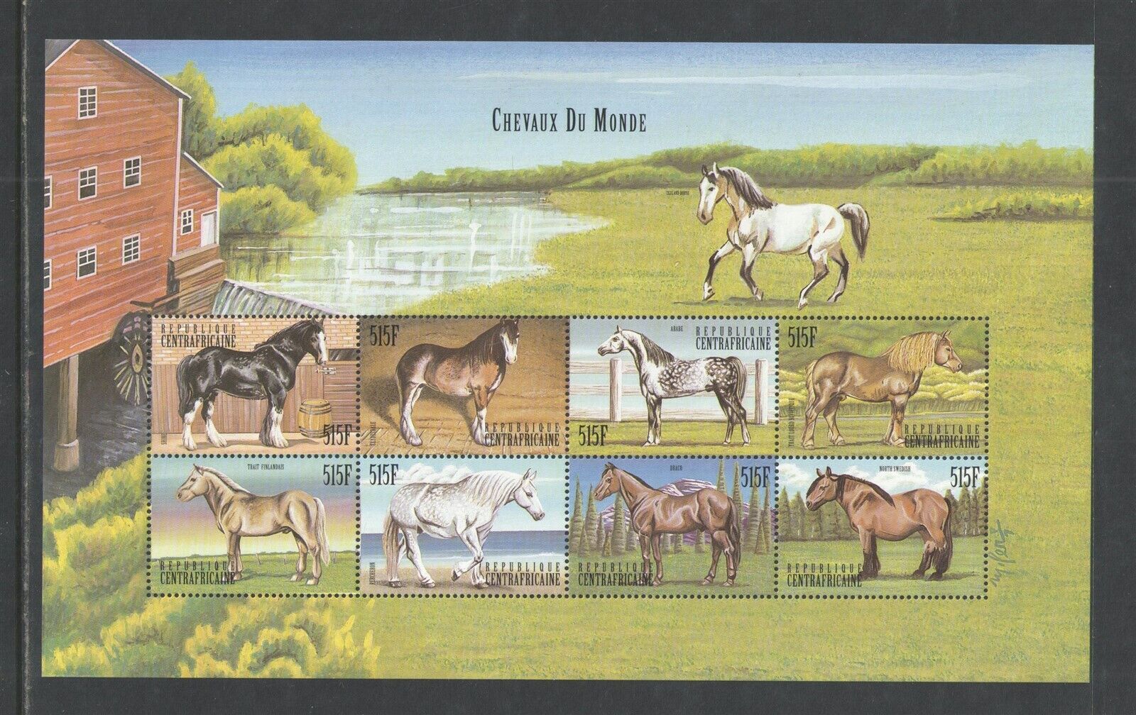 1999 Central Africa Scott # 1286 { Horse } Souvenir Sheet Mnh