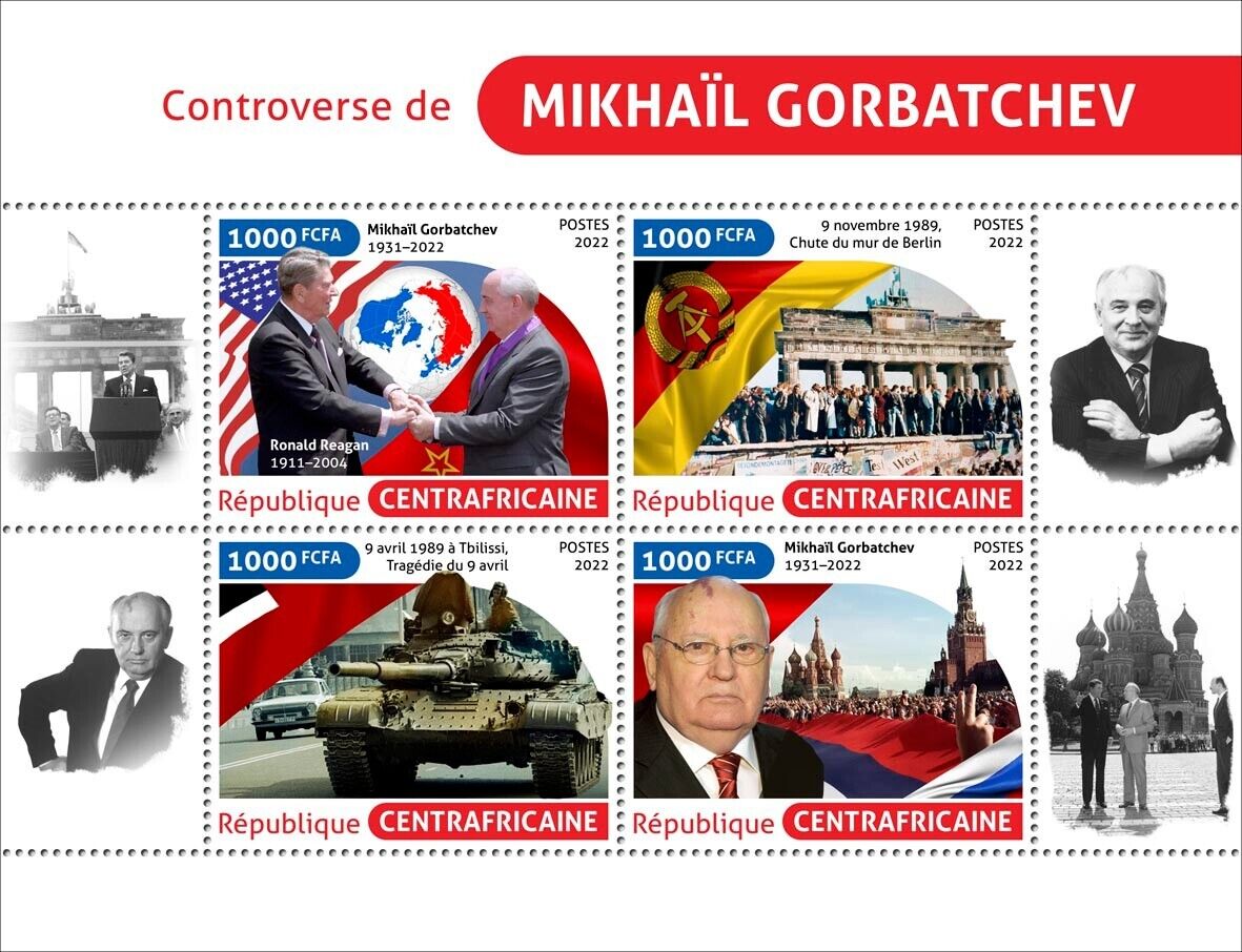 Mikhail Gorbachev Ronald Reagan Mnh Stamps 2022 Central African Republic M/s