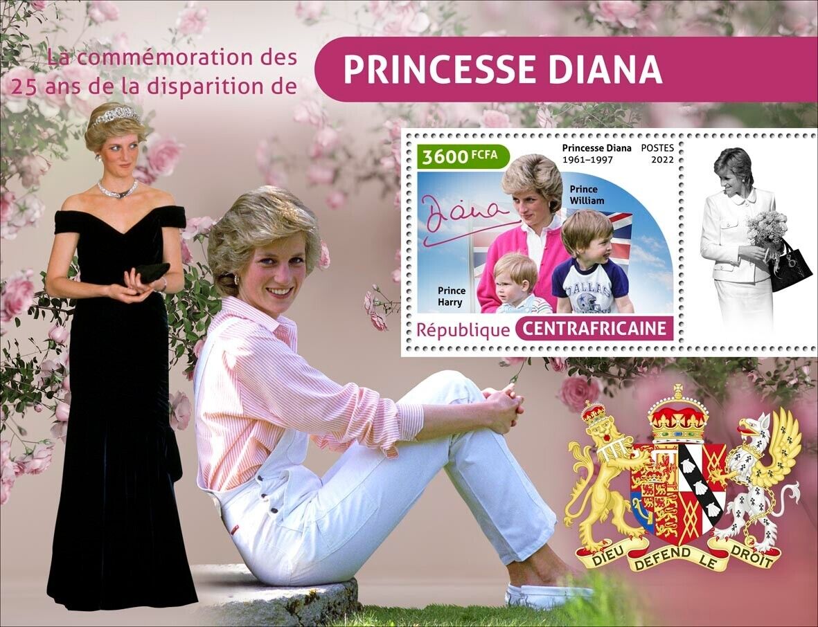 Princess Diana 25th Memorial Anniversary Mnh Stamps 2022 Central African Rep S/s
