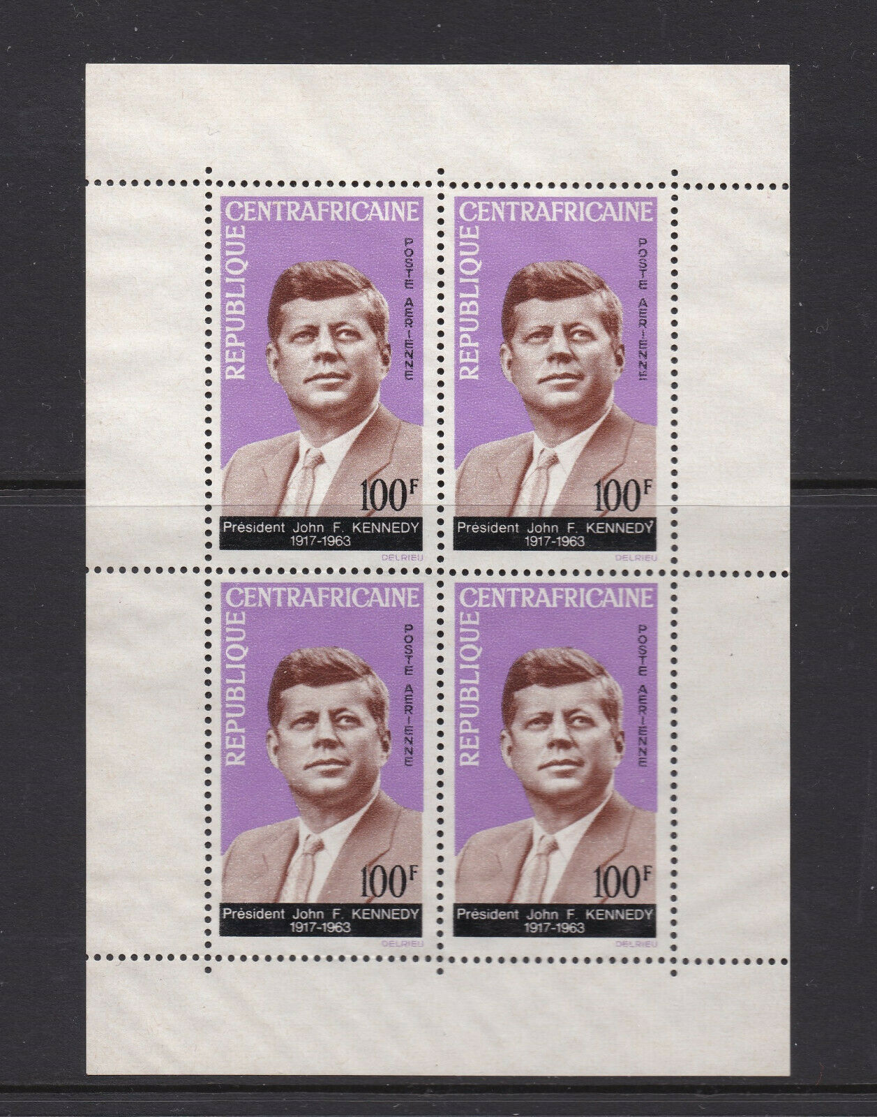 Central Africa Stamps - #c24a - John F Kennedy - Mini Sheet Of 4 - Mint - Cf03