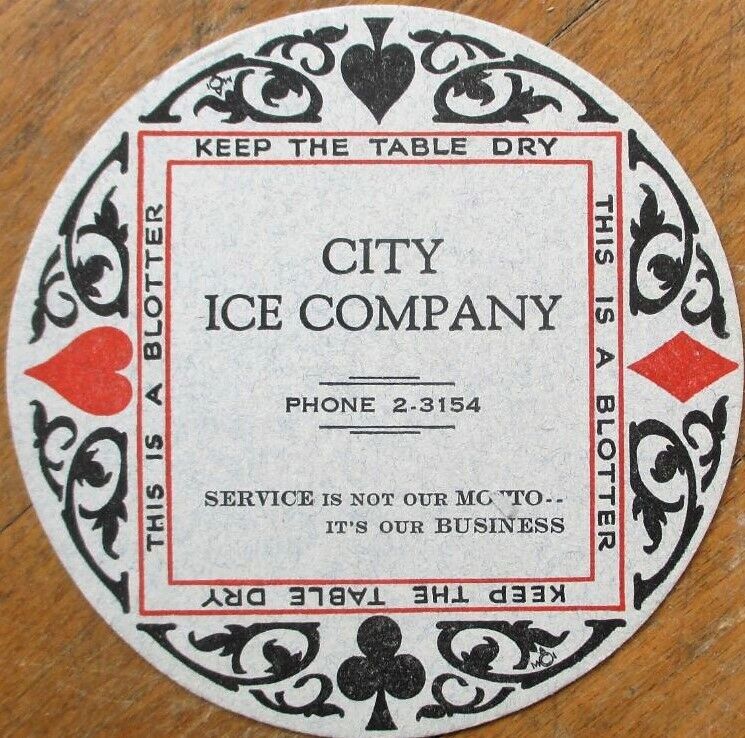 Gambling Theme 1930s Advertising Blotter: City Ice Company, Playing Card Designs