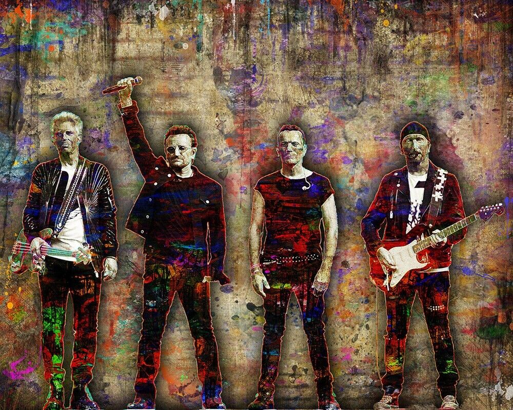 U2 Poster, U2 Pop Art 16x20in Bono Edge Adam  Larry Of U2 Colorful Free Shipping