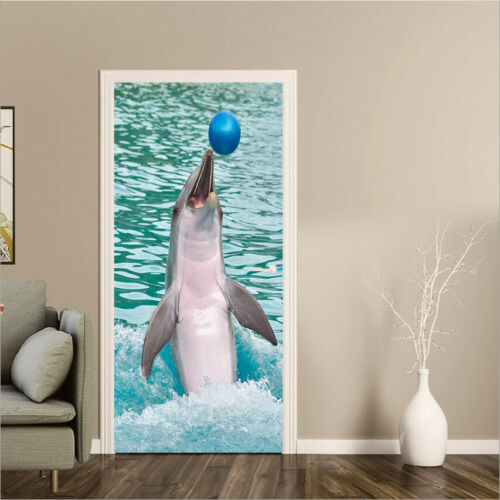 3d Sea Dolphin Door Sticker Self-adhesive Waterproof Bedroom Door Murals Poster