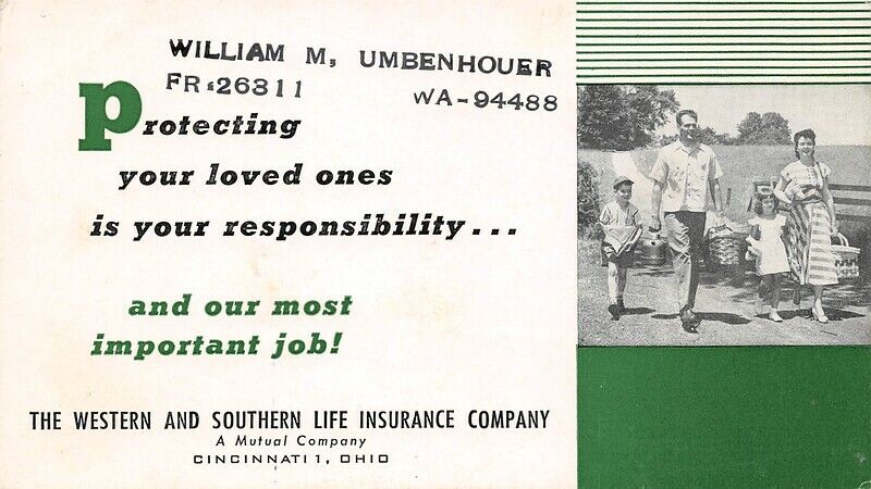 Westerm & Souther Life Insurance Willam Umbenhouer Sm Advertising Blotter