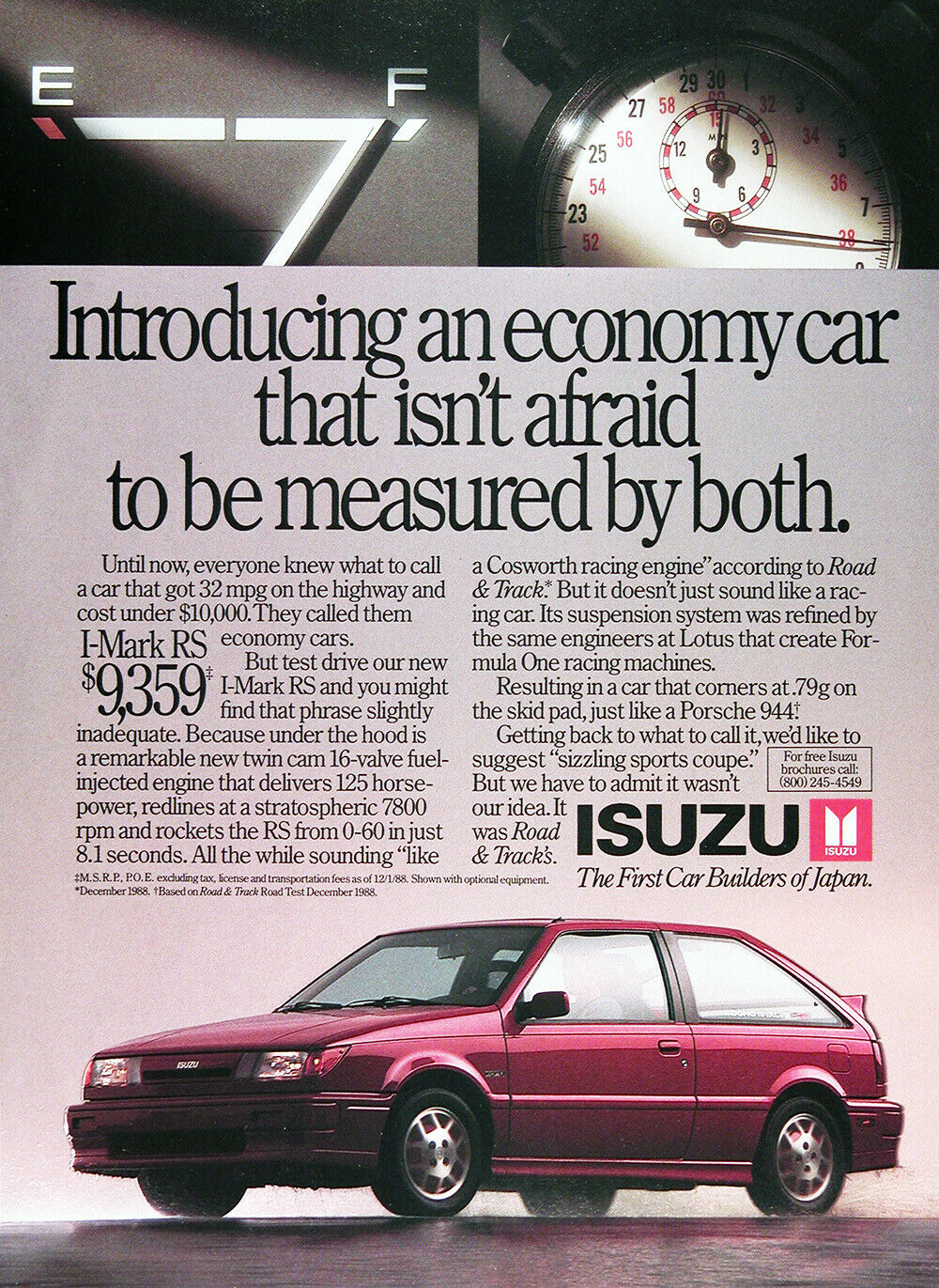 1989 Isuzu I-mark Rs Genuine Vintage Ad ~ Msrp $9,359 ~ Free Shipping!