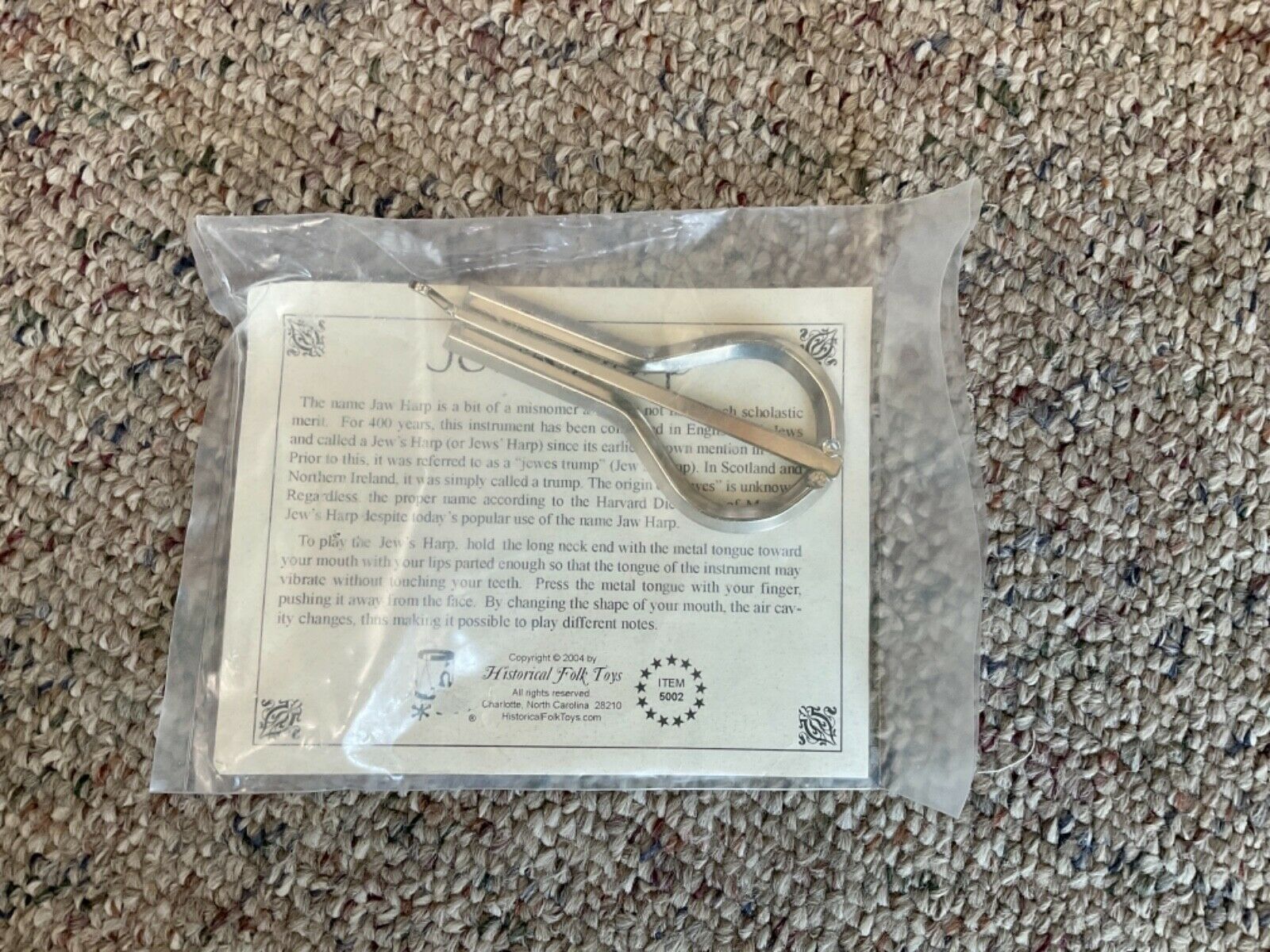 Jew’s Harp Vintage New In Package With History Card