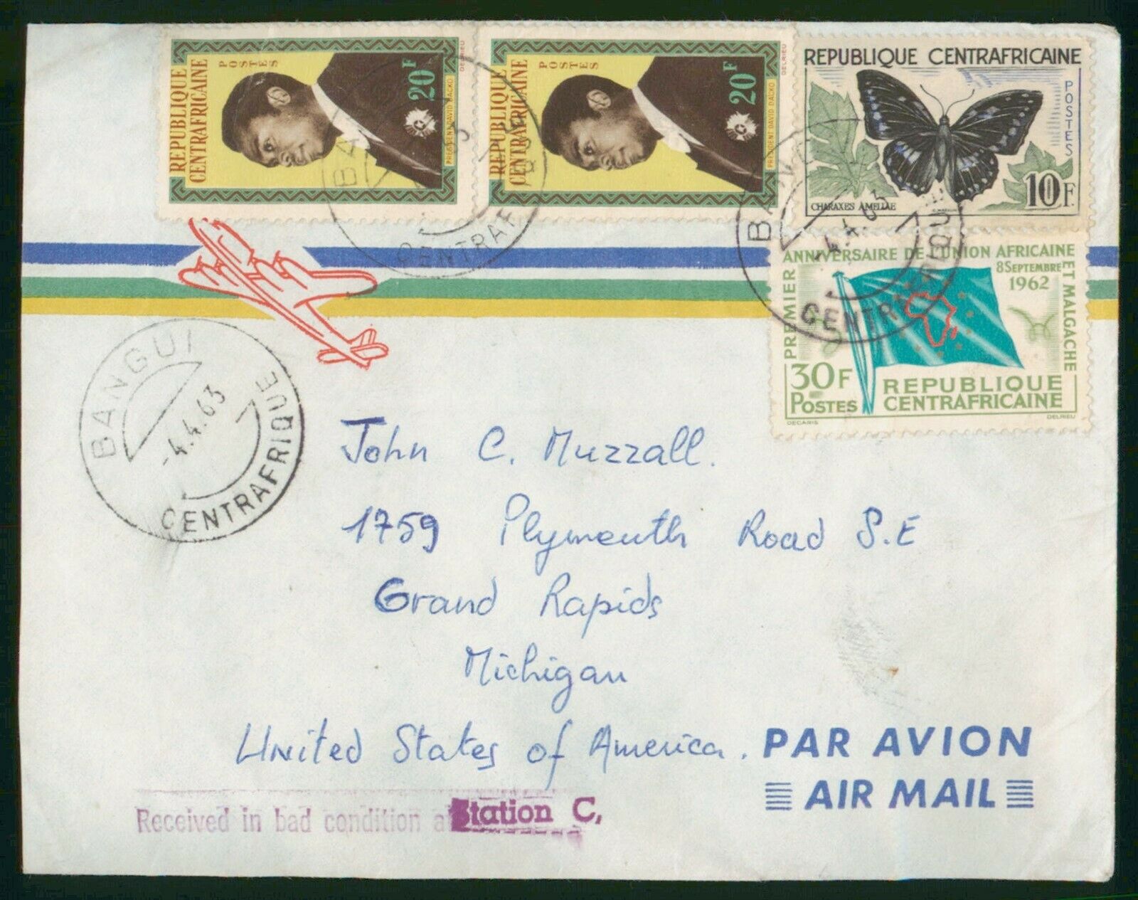 Mayfairstamps Central African Republic 1963 Bangui To Us Airmail Cover Wwp43909