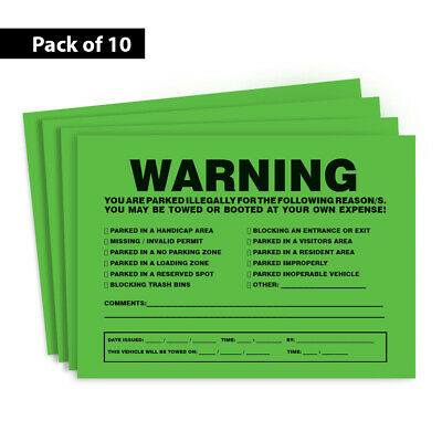 You Are Illegally Parked Towing Stickers 10 Green Violation No Parking Stickers